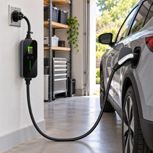VOLGOO portable Level 2 charger connected in a residential garage